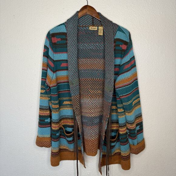 Womens Wrangler Western Cardigan Knitted Sweater Size XXL Fringe Aztec Cowgirl - Picture 2 of 8
